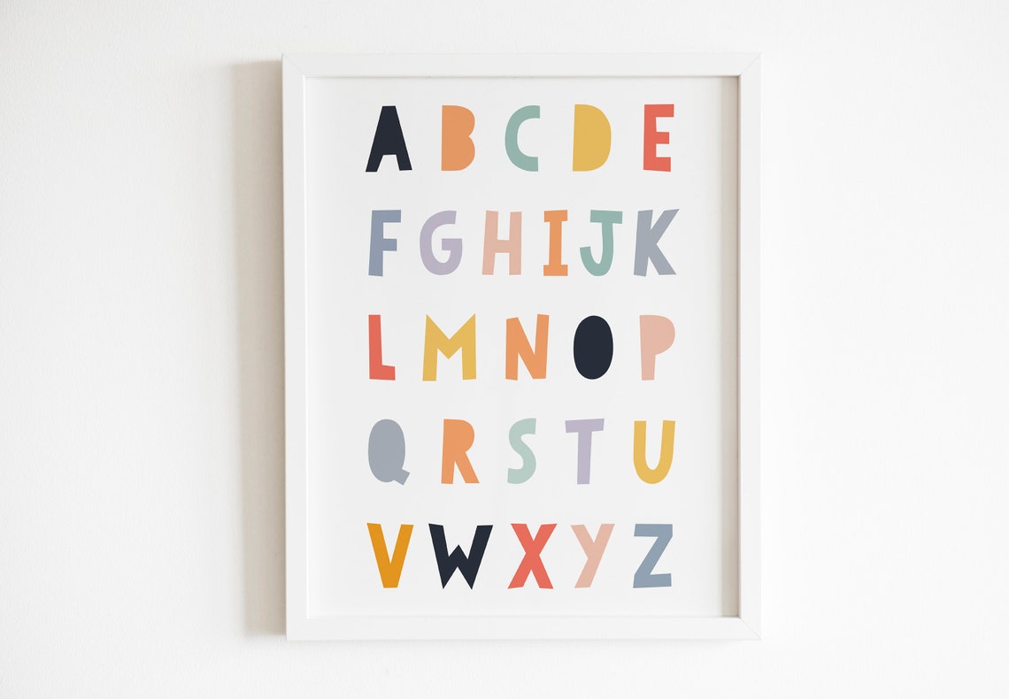 Pastel Boho Alphabet Letter Chart Nursery Kids Classroom Print - Image 2