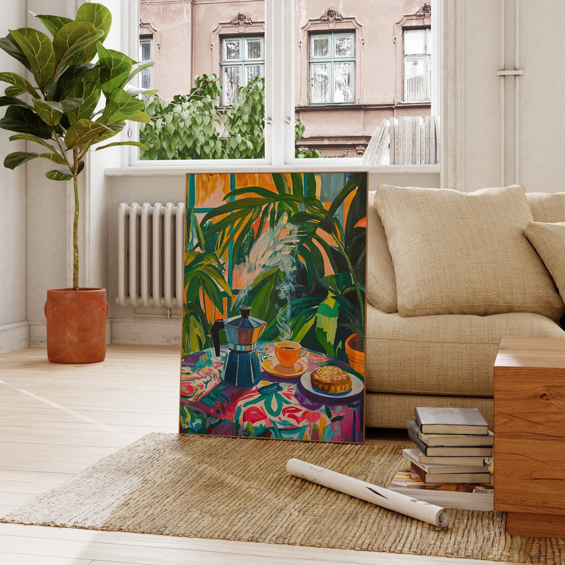 Matisse Inspired Coffee Moka Pot Tropical Still Life Kitchen Poster - Image 3