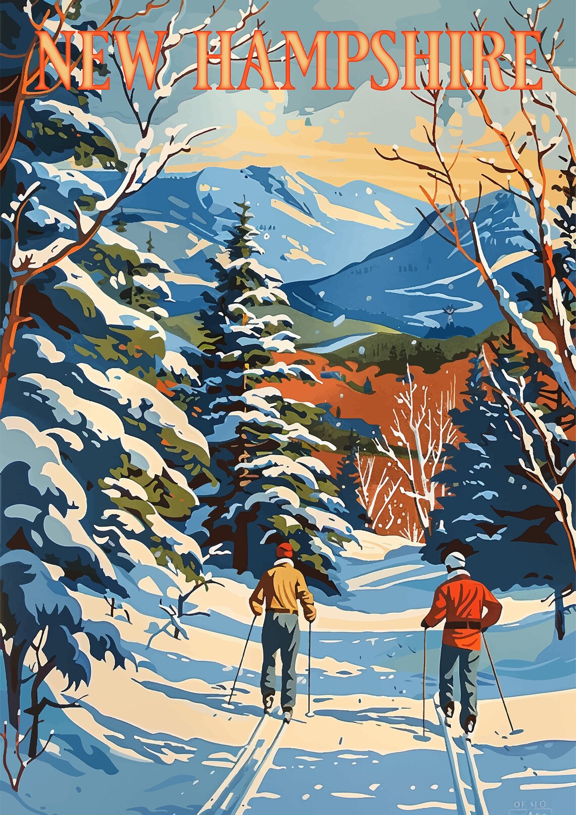 New Hampshire Cross Country Skiing Winter Woods Travel Poster