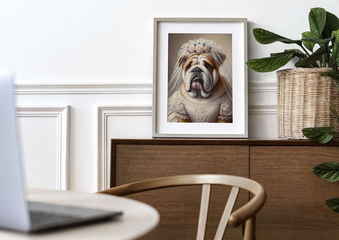 English Bulldog In Wedding Dress Funny Bridal Dog Portrait Poster - Image 3