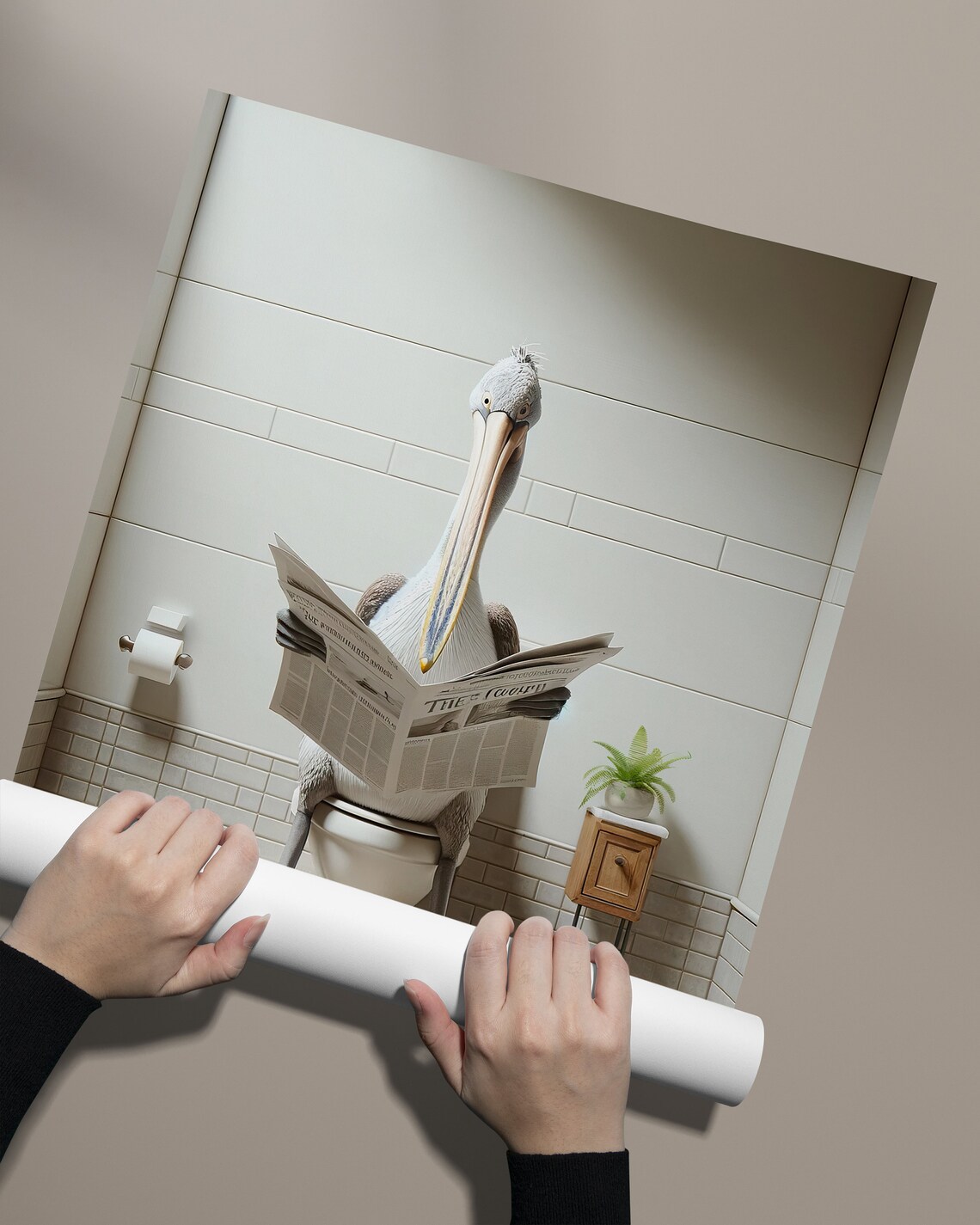 Pelican Reading the Newspaper, Funny Bathroom Poster - Image 2
