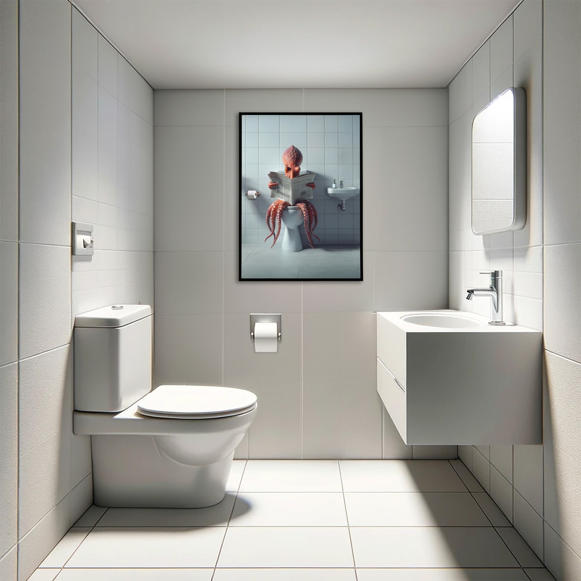 Octopus Reading Newspaper While Sitting on the Toilet Funny Poster - Image 4