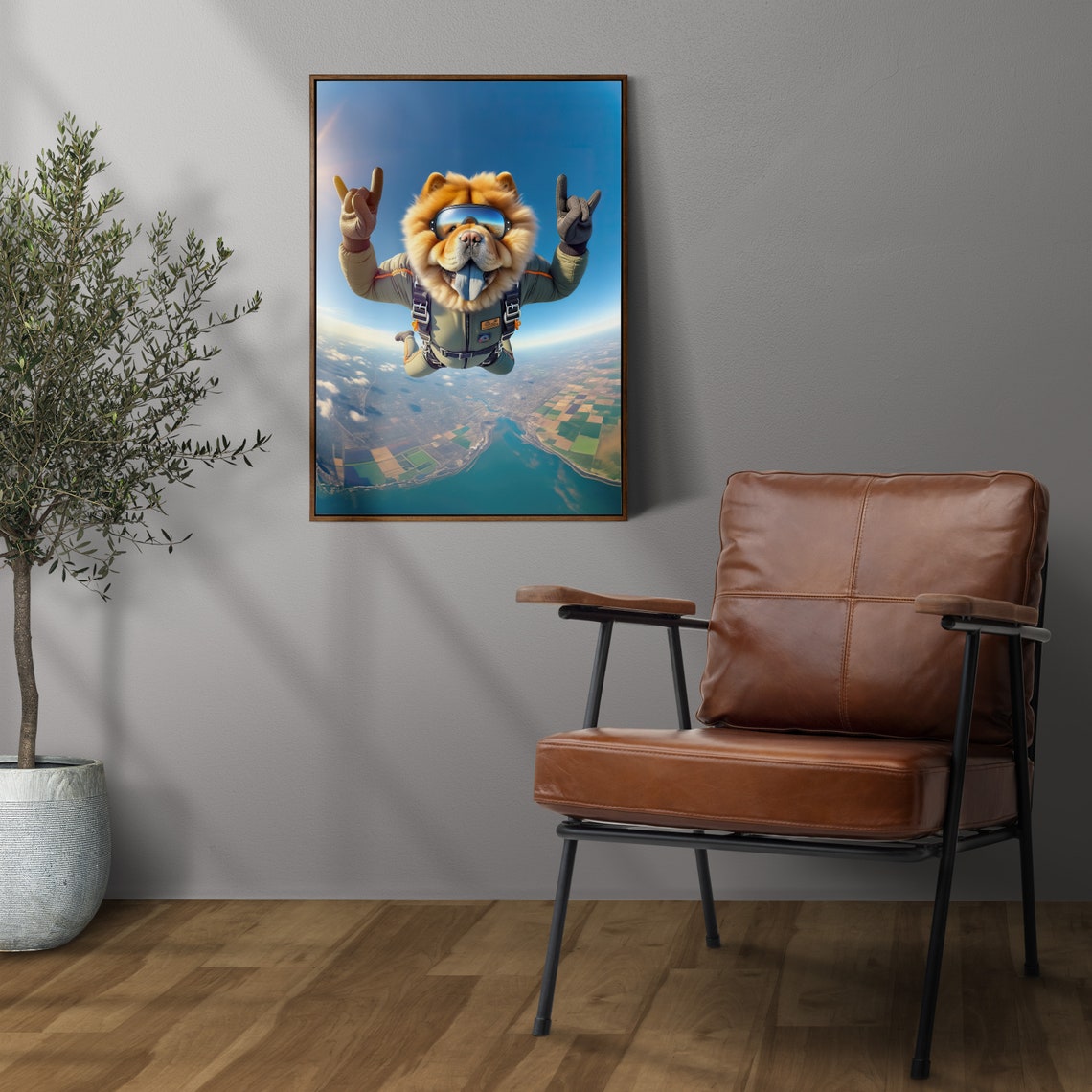 Chow Chow Skydiving Rock On Sign With Blue Tongue Epic Freefall Poster - Image 3