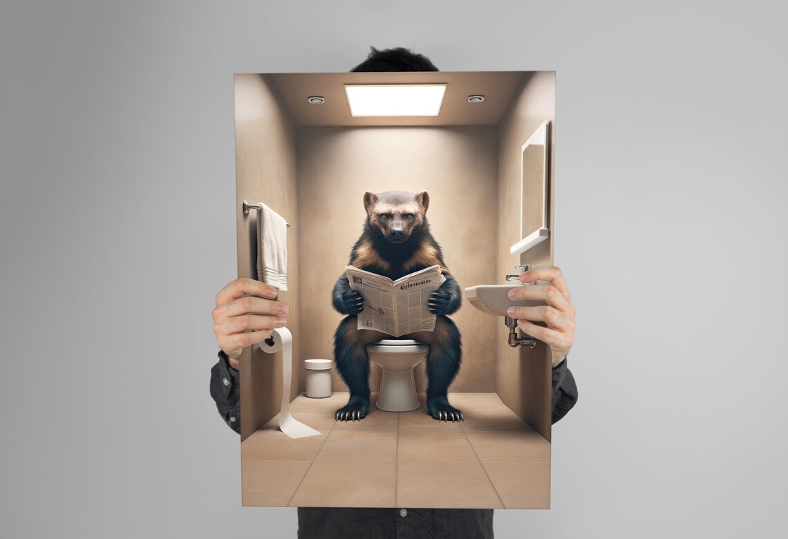 Wolverine Reading the Newspaper on the Toilet Funny Bathroom Poster - Image 3