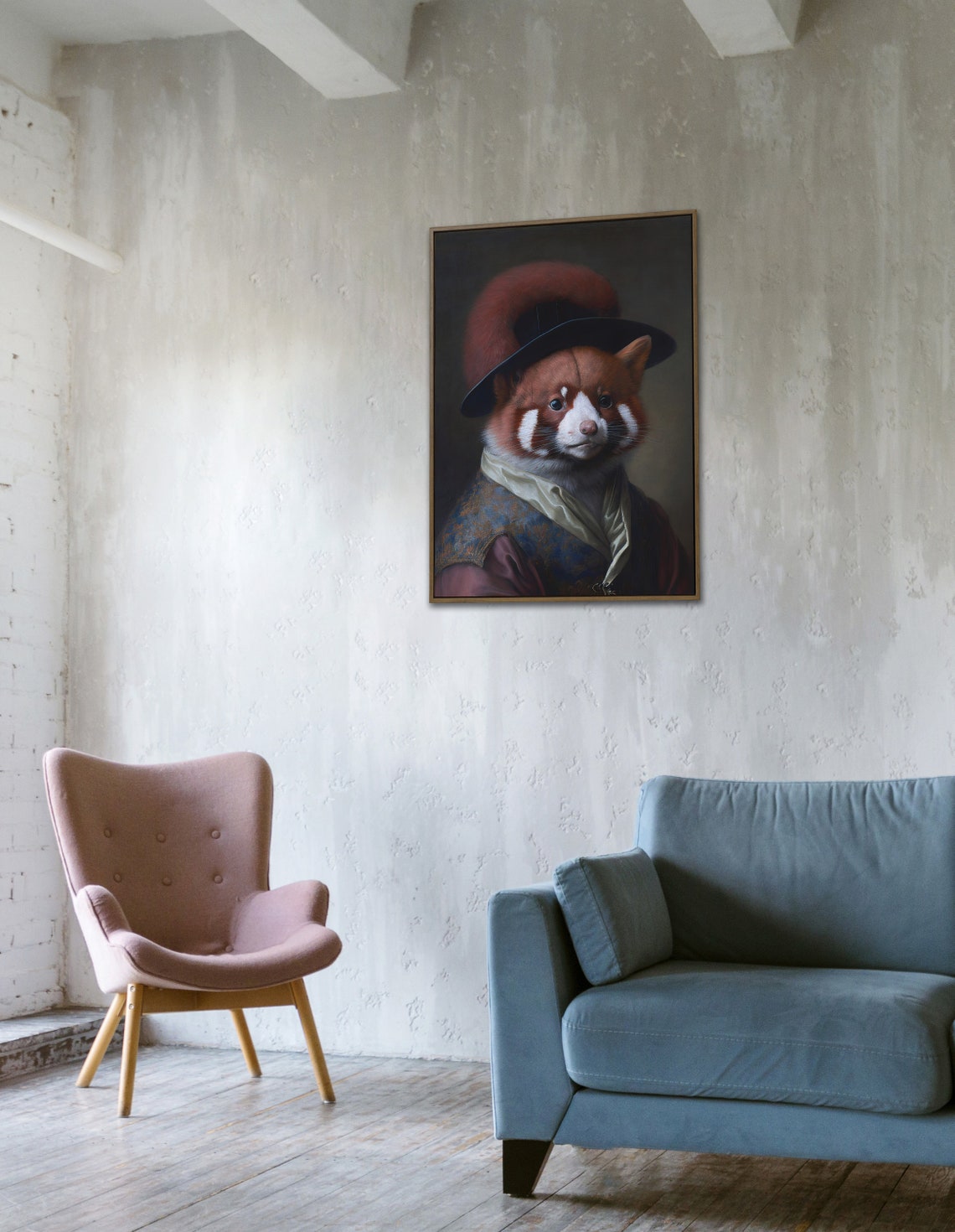 Noble Red Panda Baroque Style Portrait Feathered Hat Animal Wall Art - Image 4