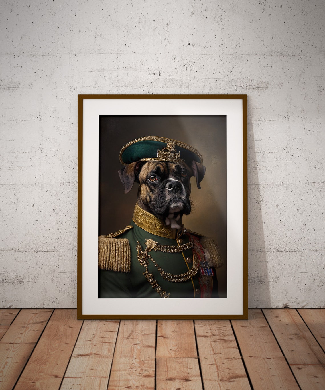 Boxer Dog Green Military Uniform With Medals Portrait Poster - Image 3