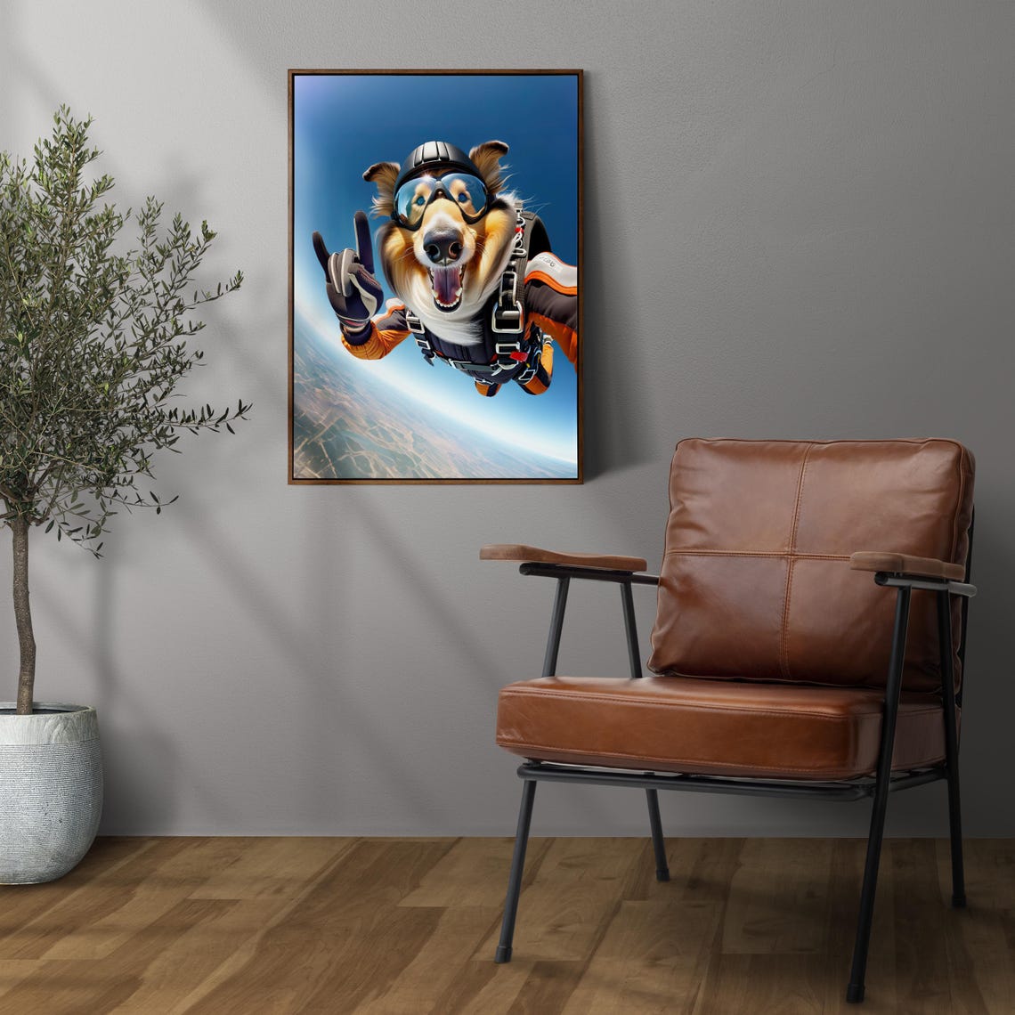 Epic Skydiving Collie Dog In Parachute Gear Goggles Art Poster - Image 3