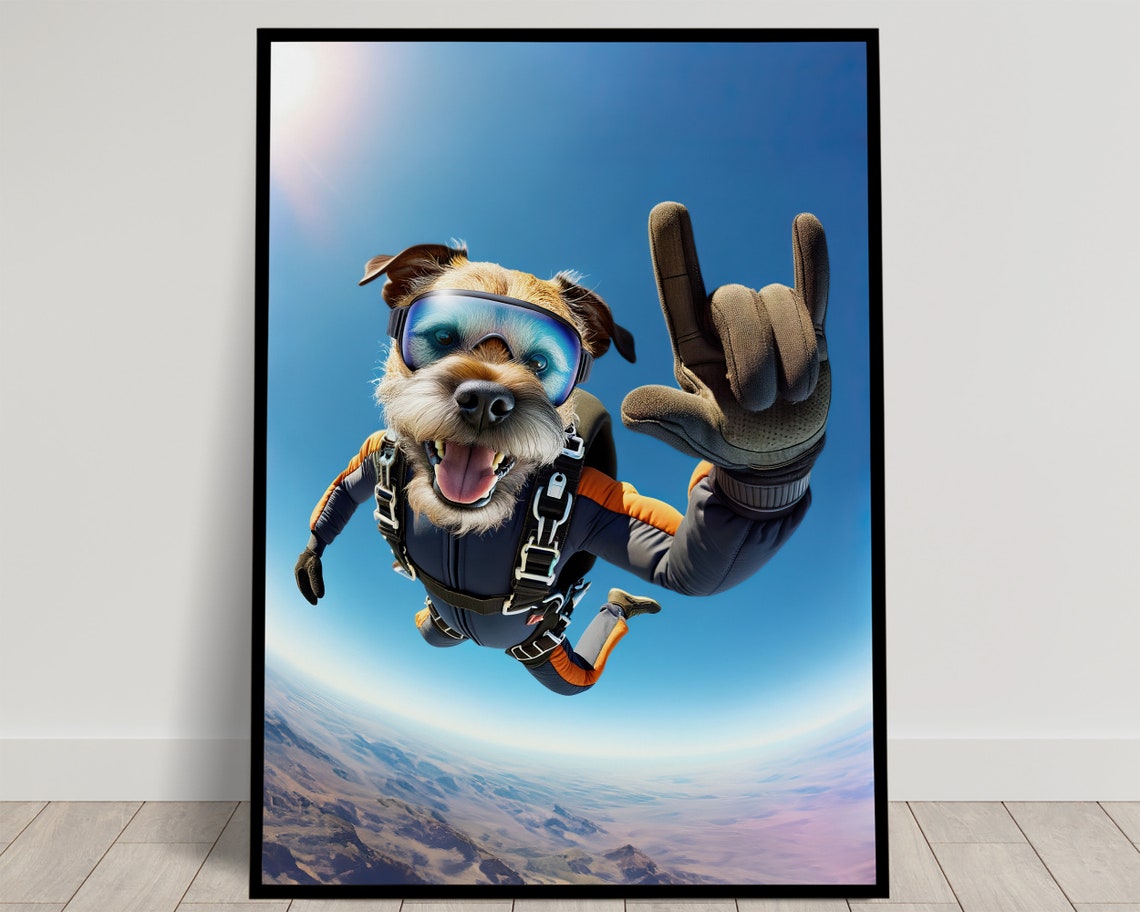 Border Terrier Skydiving Rock On Sign Epic Freefall Dog Poster