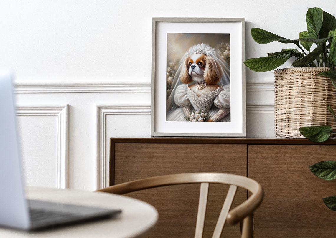Cavalier King Charles Spaniel Bride in Veil with Pearl Necklace Poster - Image 3