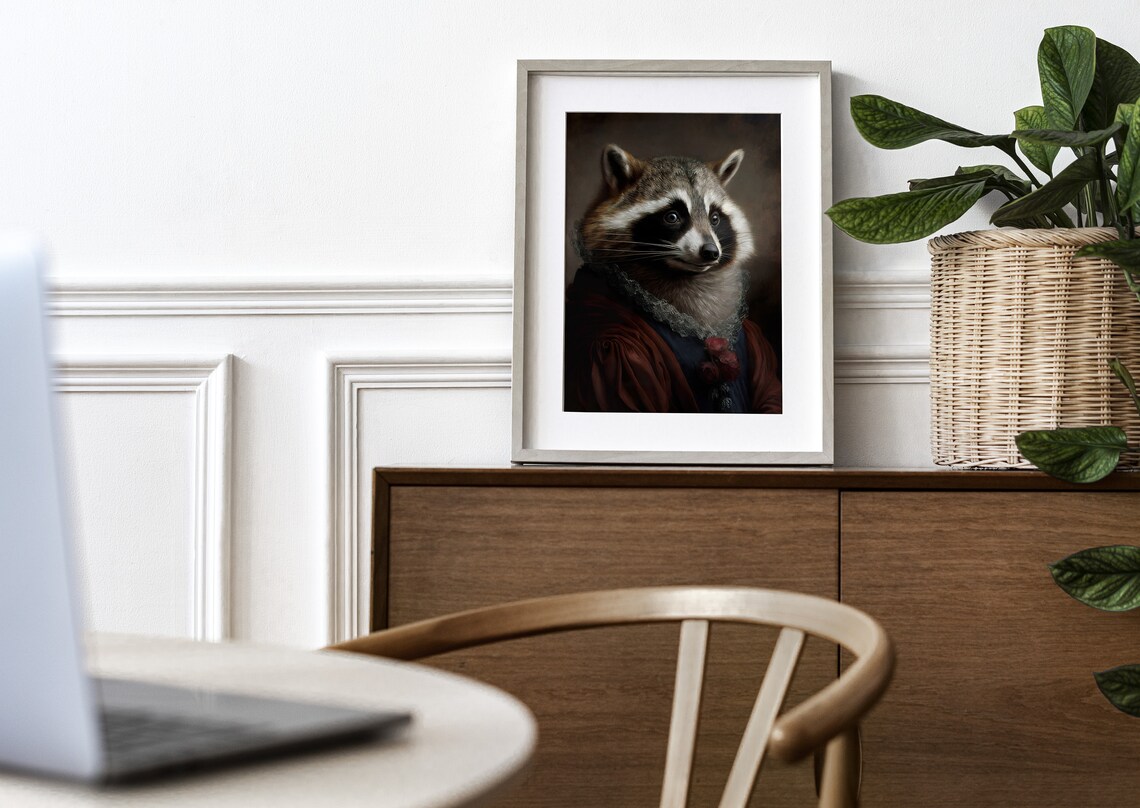 Portrait Of A Raccoon, Baroque Style Art Print - Image 3