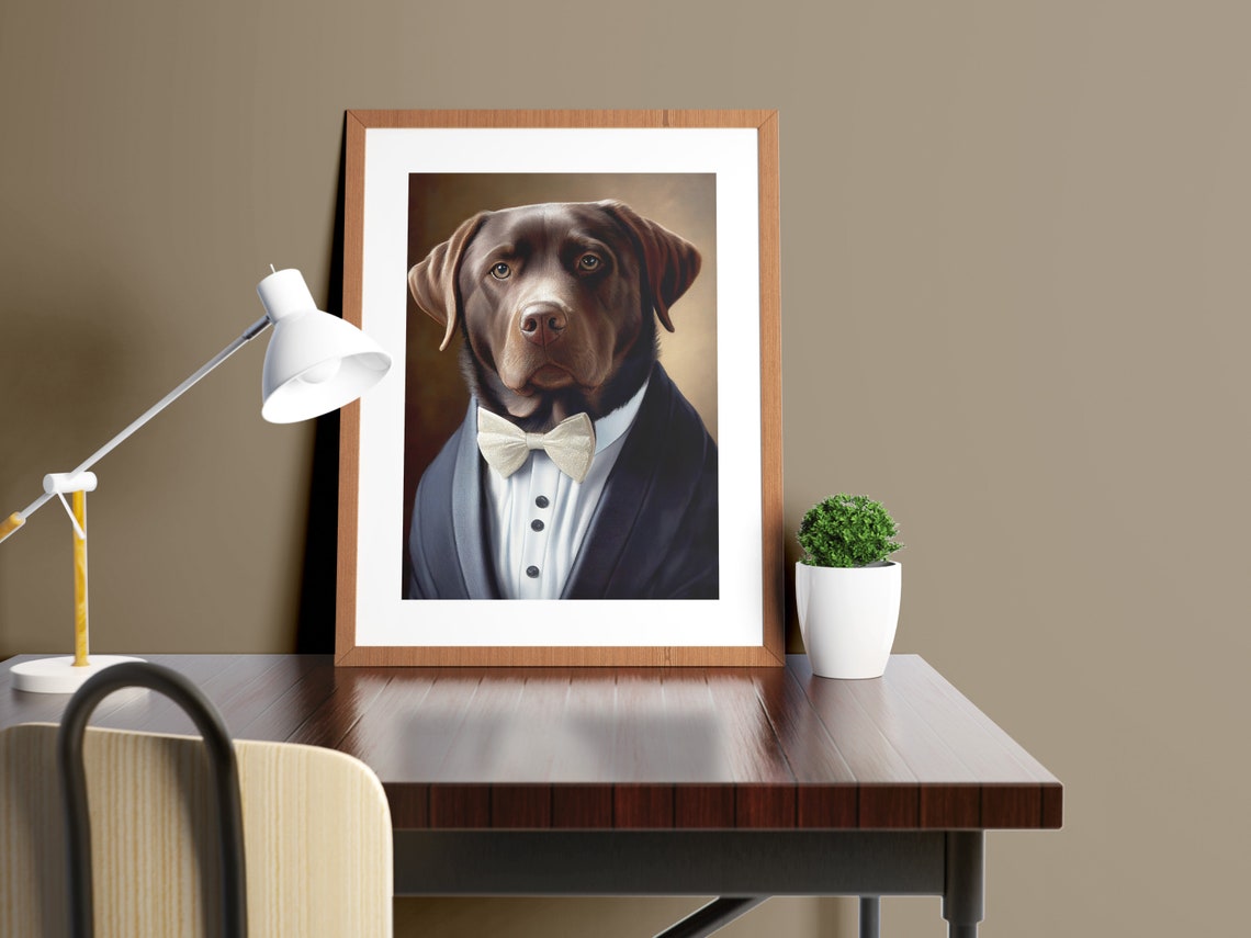 Chocolate Labrador In Tuxedo Formal Bow Tie Gentleman Portrait Poster - Image 2