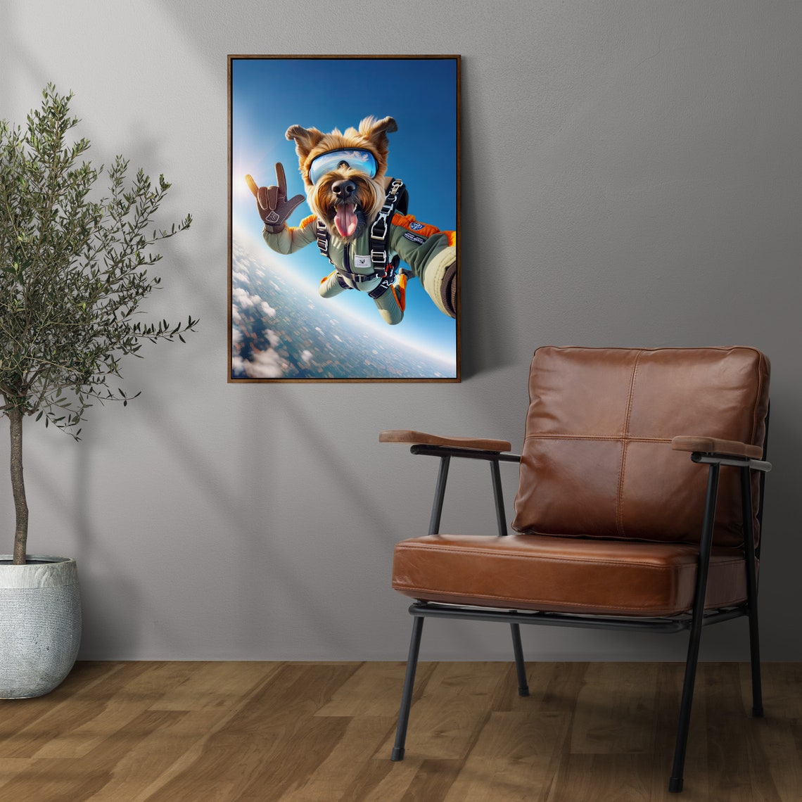 Epic Skydiving Briard Dog With Goggles Blue Sky Adventure Dog Poster - Image 3