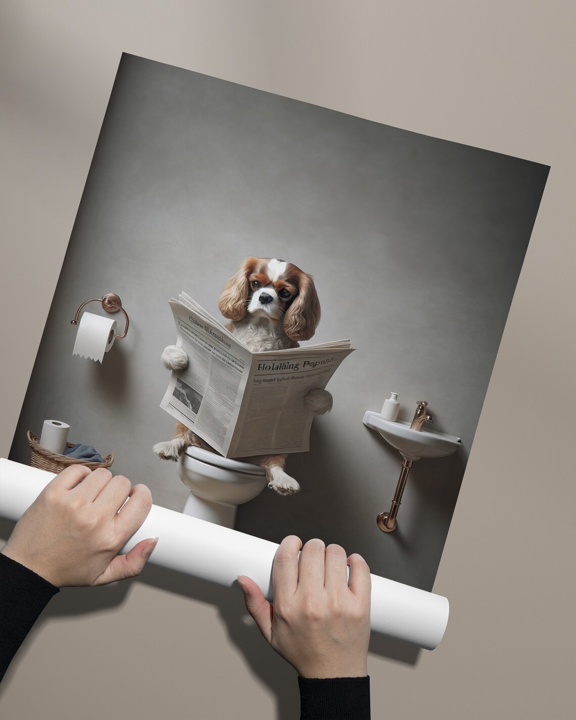Cavalier King Charles Spaniel Reading Newspaper Poster - Image 2
