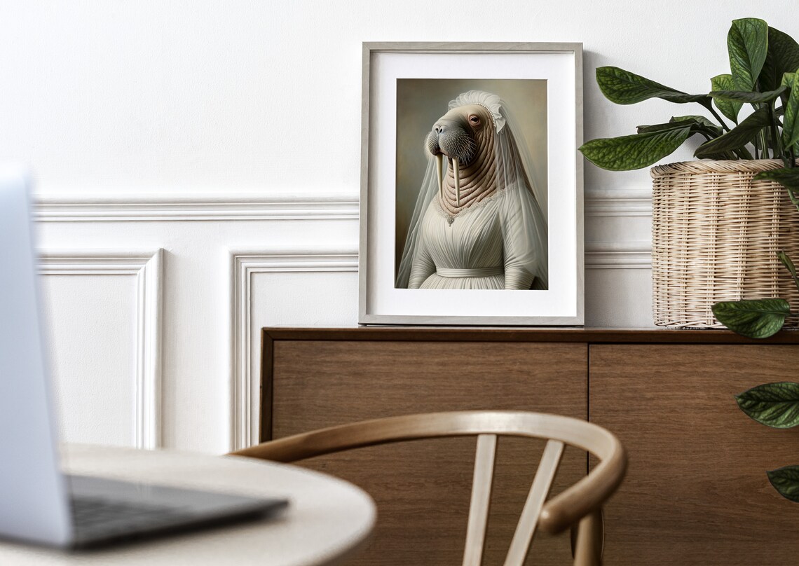 Walrus Wedding Portrait, Funny Animal Art Print - Image 3