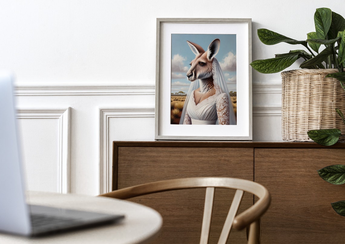Kangaroo Bride in Lace Wedding Dress and Veil Outback Wedding Poster - Image 3