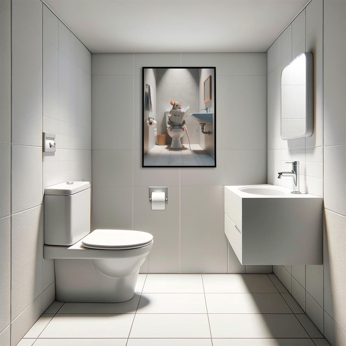 Mouse Reading the Newspaper on the Toilet Funny Bathroom Poster - Image 4