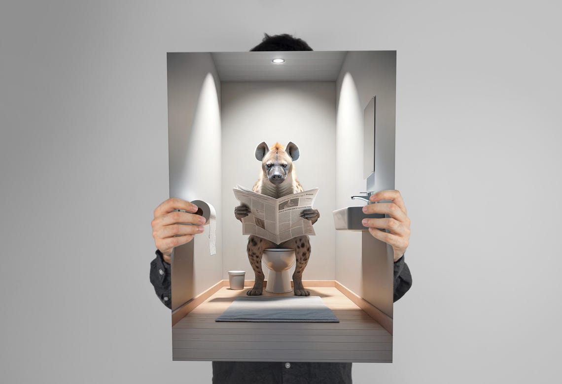 Grinning Hyena Reading Newspaper On The Toilet Bathroom Poster - Image 3