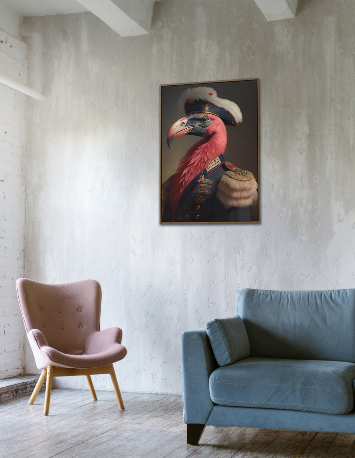 Flamingo In Military Uniform Plumed Hat Funny Bird Portrait Poster - Image 4