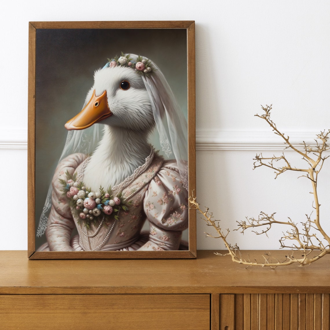 White Duck In Wedding Dress Funny Bridal Bird Portrait Poster - Image 3