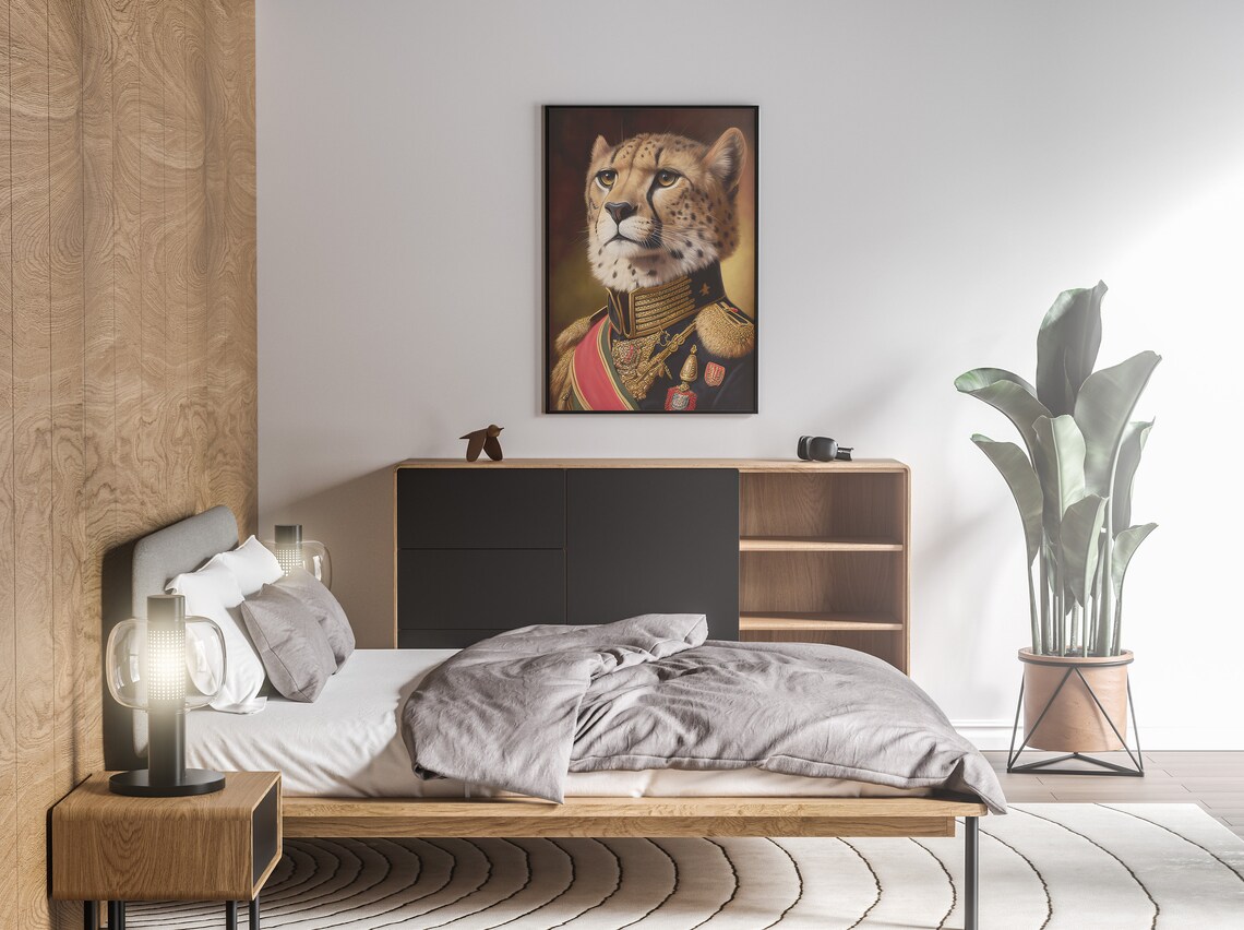 Portrait Of A Cheetah In Military Uniform Art Print - Image 2