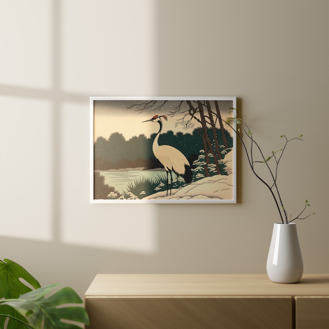Red Crowned Japanese Crane In The Snow Winter Lake Forest Poster - Image 3