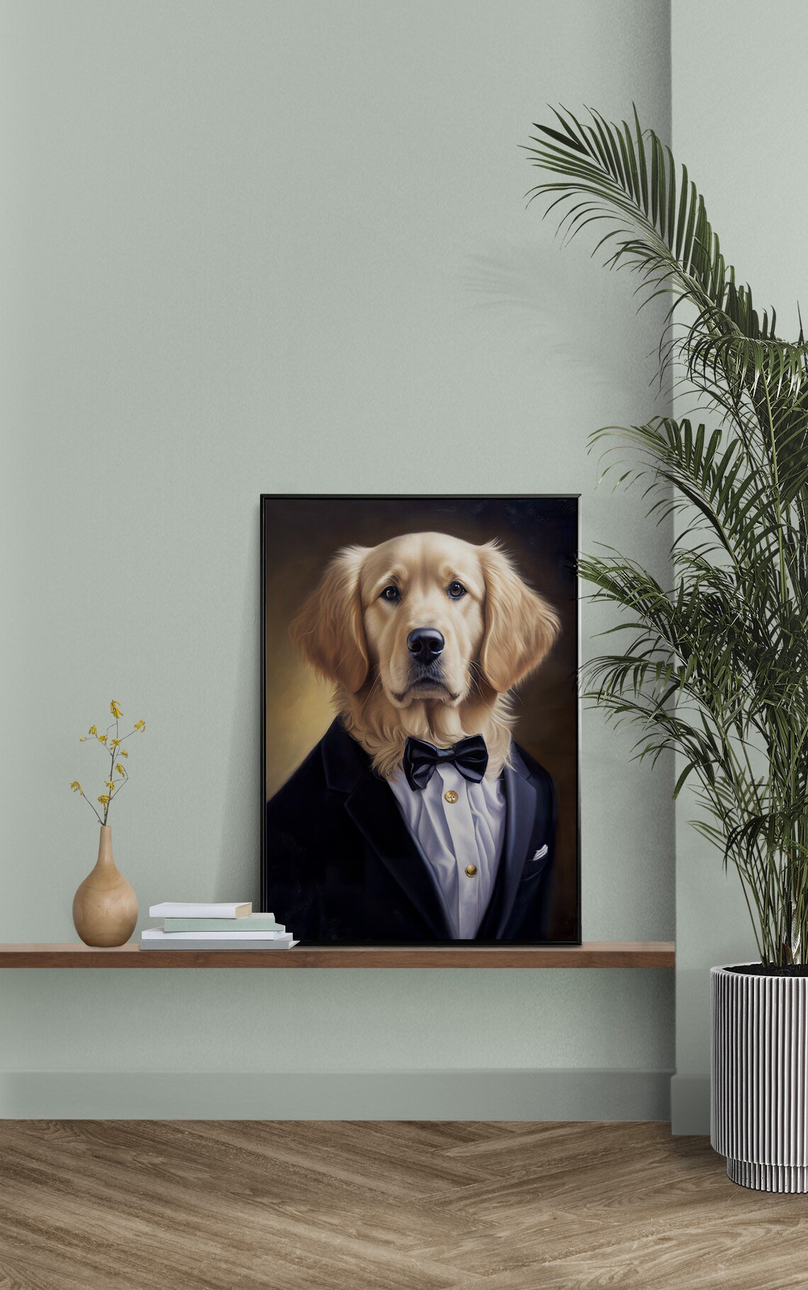 Golden Retriever in a Tuxedo Art Print - Image 3