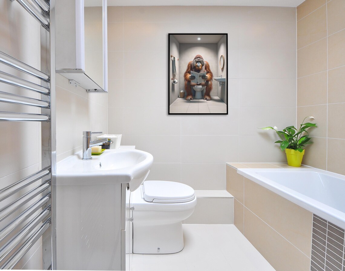 Orangutan Reading the Newspaper, Funny Bathroom Poster - Image 2
