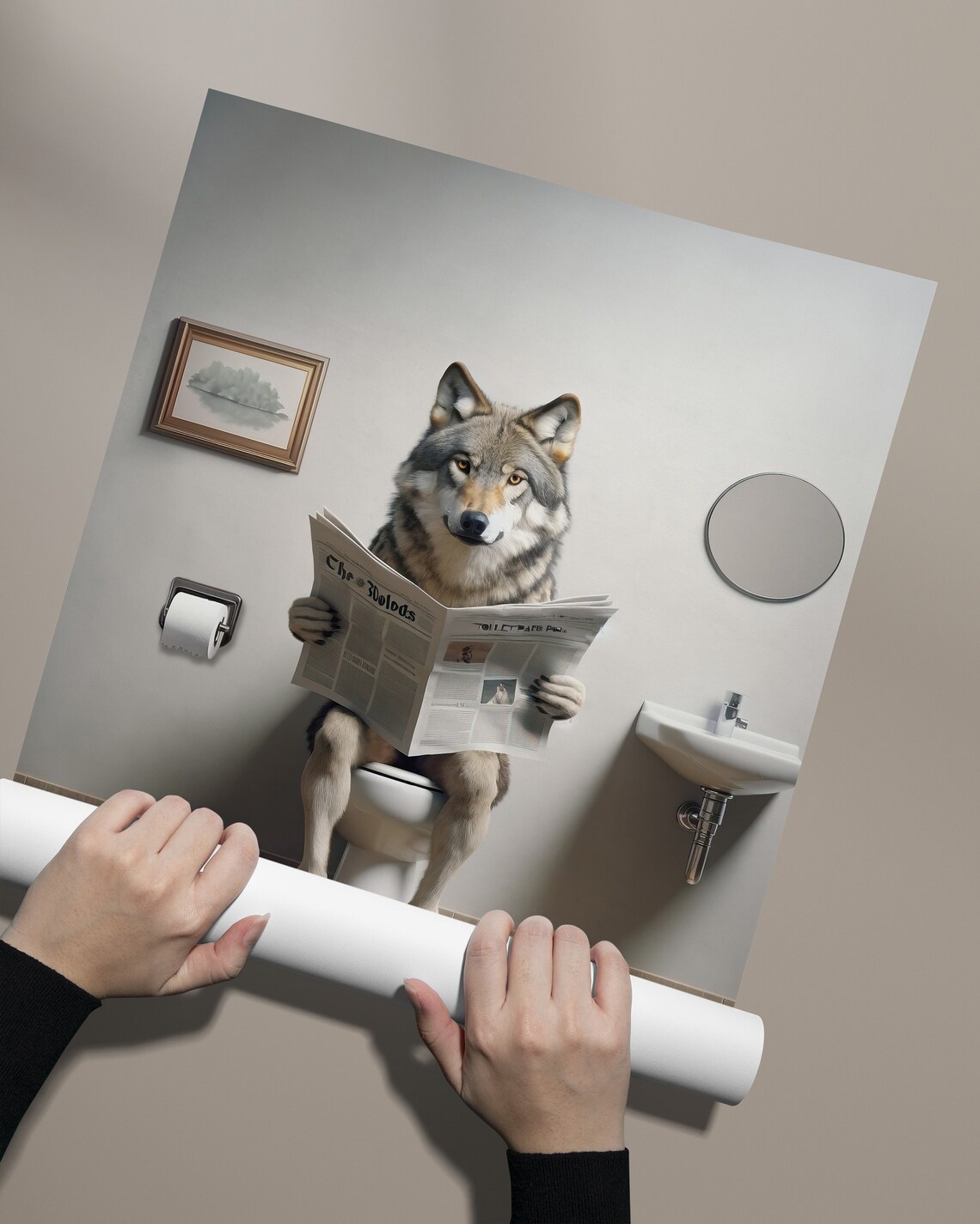 Wolf Reading The Newspaper On The Toilet Poster - Image 2