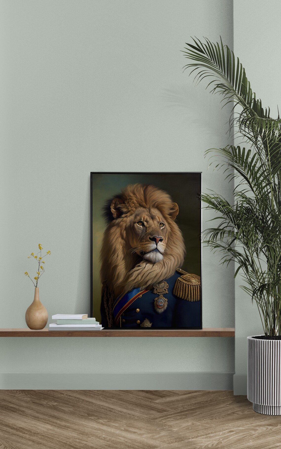 Portrait Of A Lion In Military Uniform, Animal Art Print - Image 2