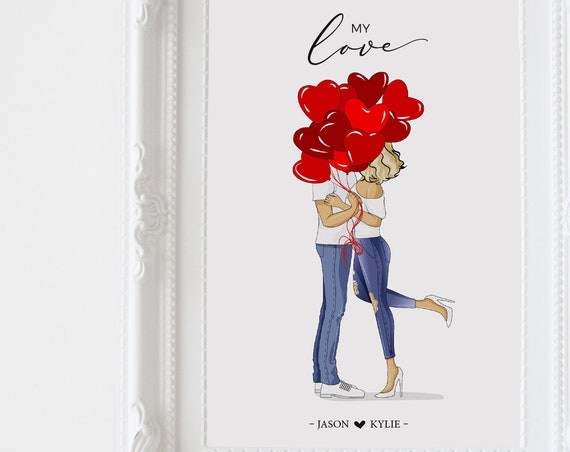 My Love Personalized Couple Heart Balloons Anniversary Gift Poster