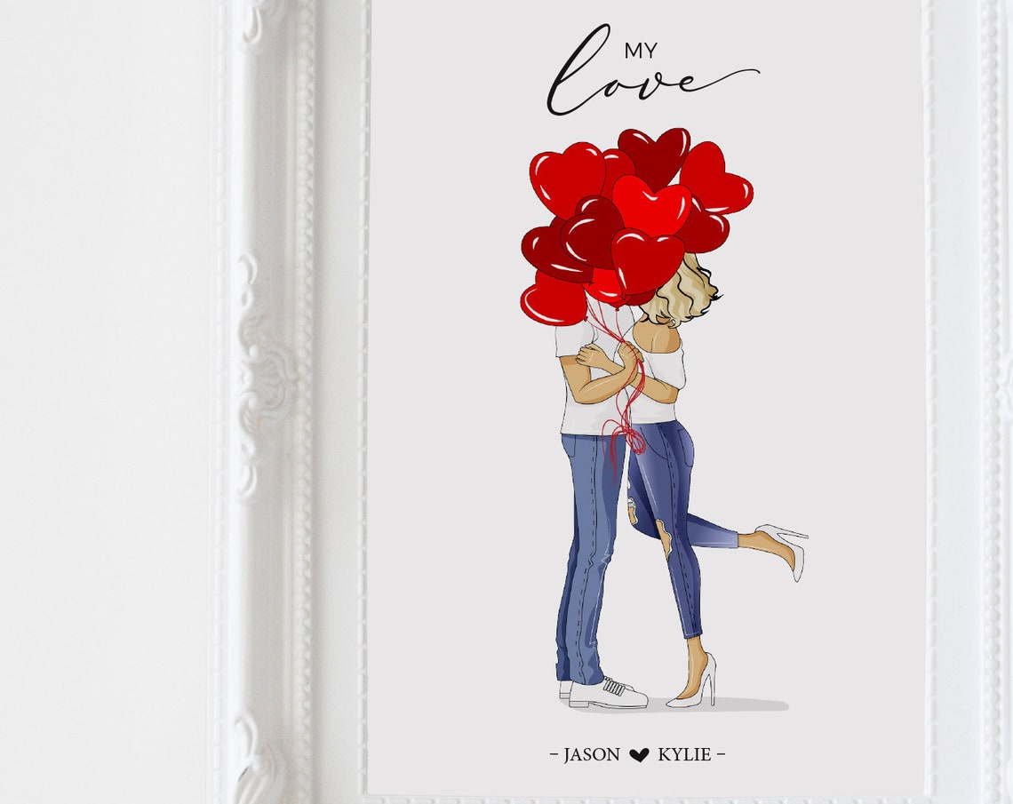 My Love Personalized Couple Heart Balloons Anniversary Gift Poster