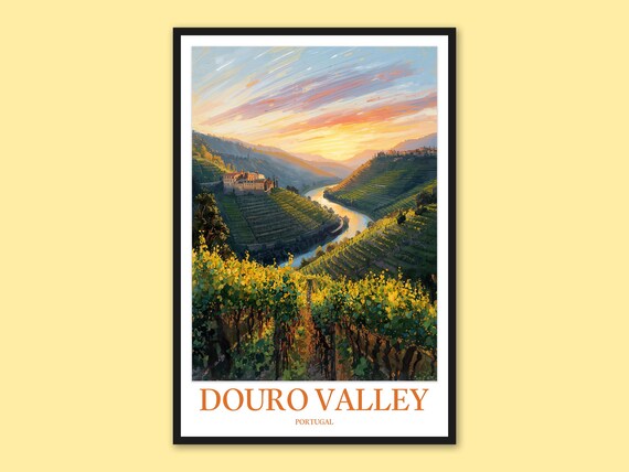 Douro Valley Portugal Golden River Bend Vineyards Sunset Poster