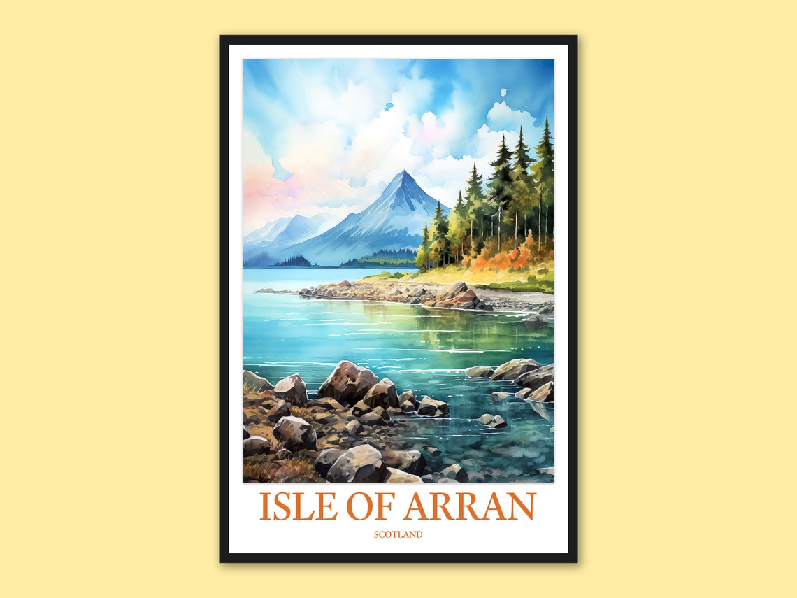 Isle Of Arran Scotland Mountain Lake Watercolor Travel Poster
