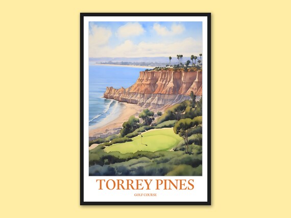 Torrey Pines Golf Course Coastal Cliffs Watercolor Travel Poster