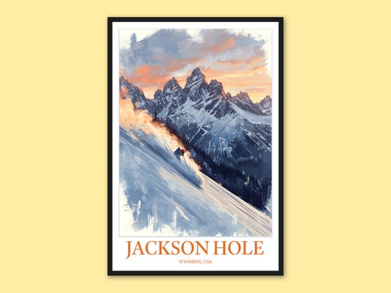 Jackson Hole Print Skiing Adventure Mountain Wall Art