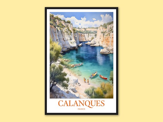 Calanques France Turquoise Cove Poster, Mediterranean Coast Travel Art