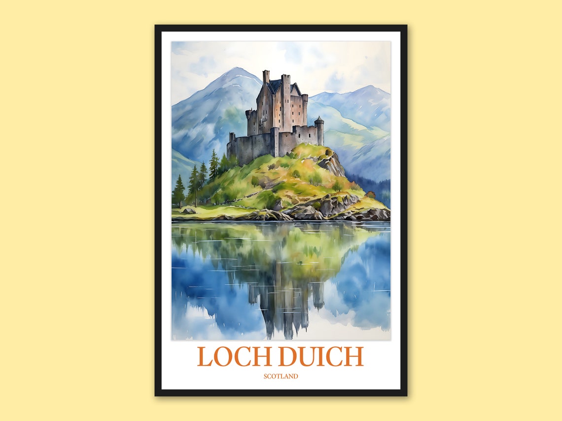 Loch Duich Eilean Donan Castle Reflection Watercolor Travel Poster