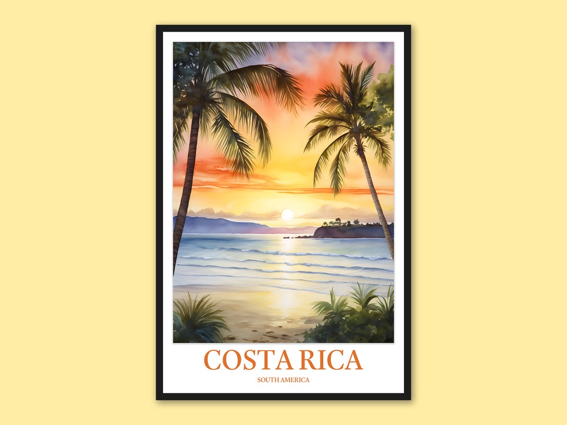 Costa Rica Travel Poster Tamarindo Beach Sunset Art
