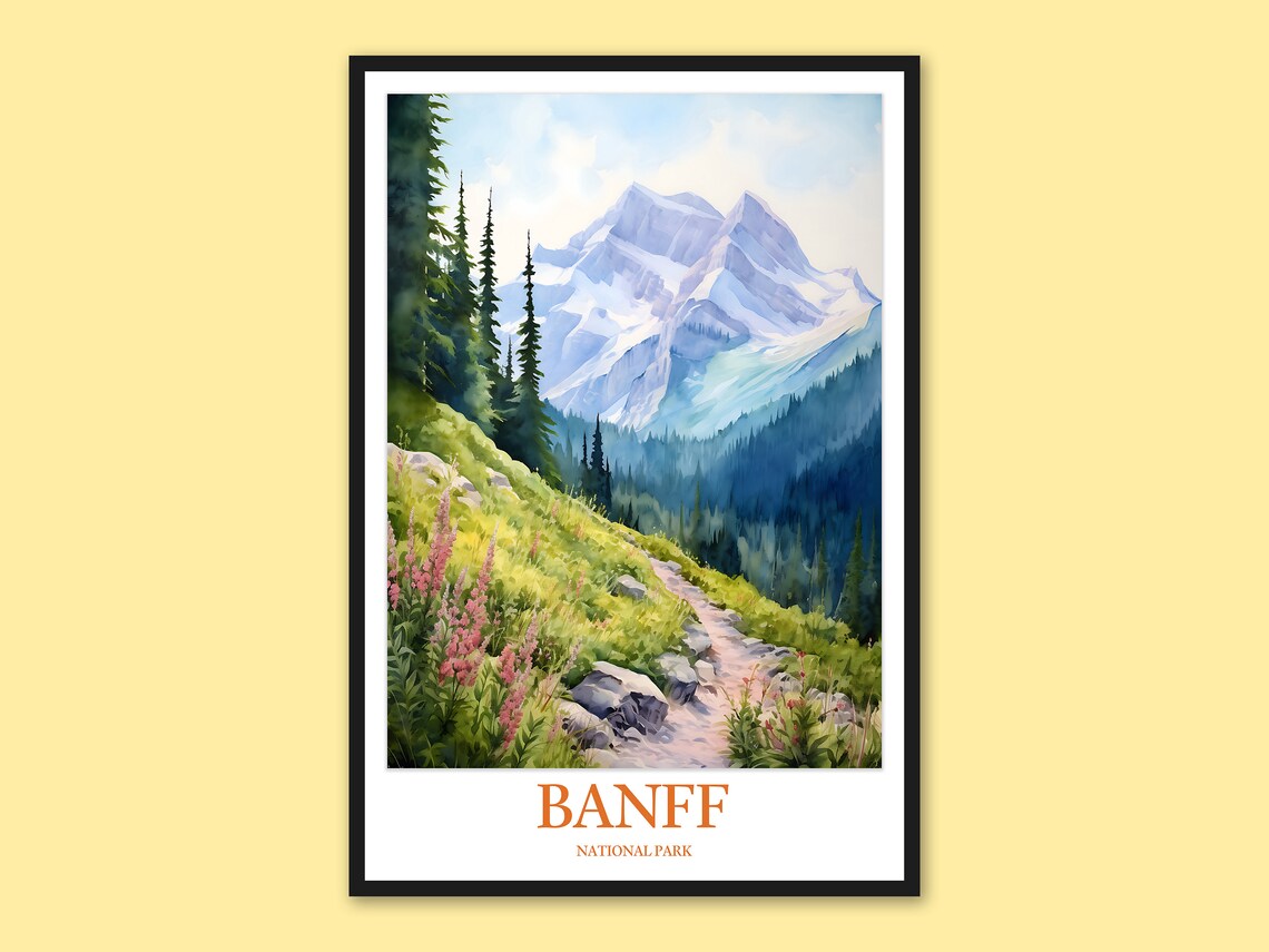 Banff National Park Pink Wildflower Sunny Meadow Slope Poster