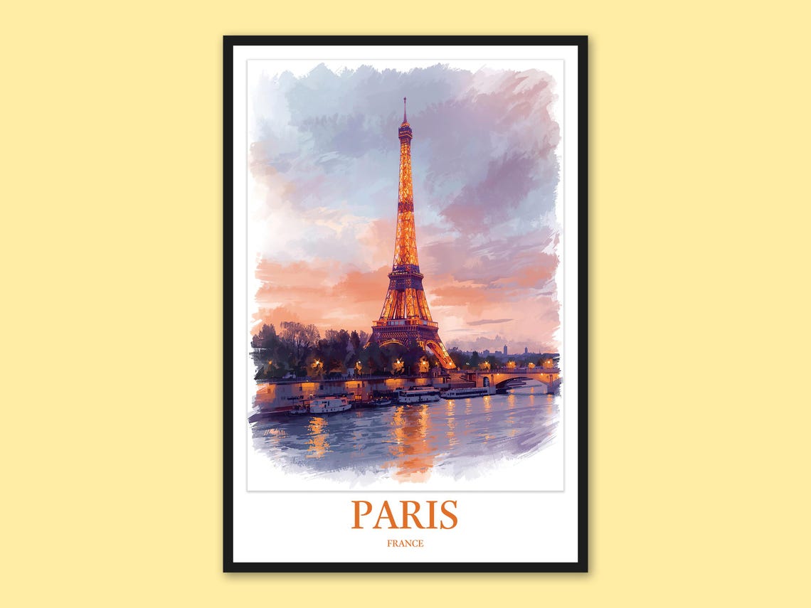 Paris Eiffel Tower Watercolor Seine Reflection Romantic Art Print