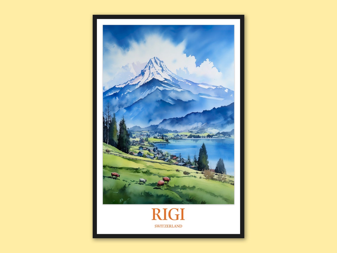 Rigi Switzerland Alpine Meadow Cows Mountain Travel Art Poster