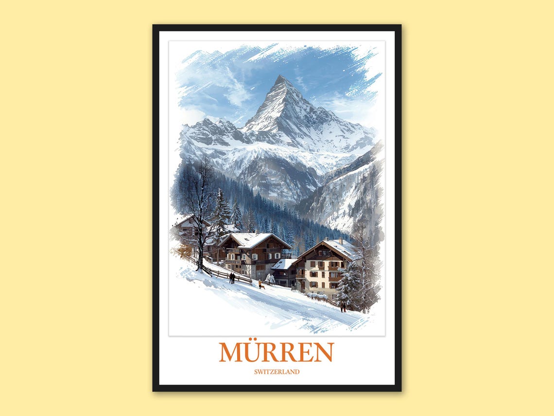 Murren Chalets Below the Matterhorn Swiss Alps Travel Poster