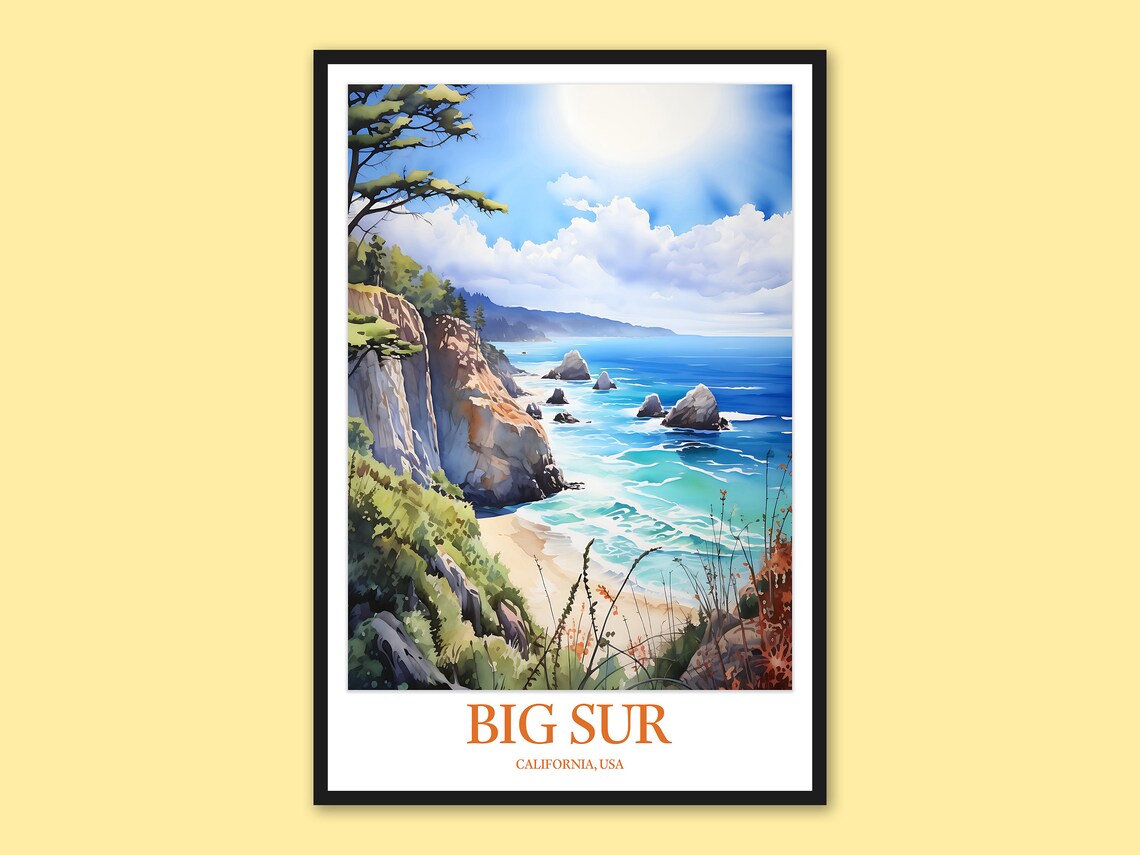 Big Sur California Coast Watercolor Cliffs Ocean Travel Poster