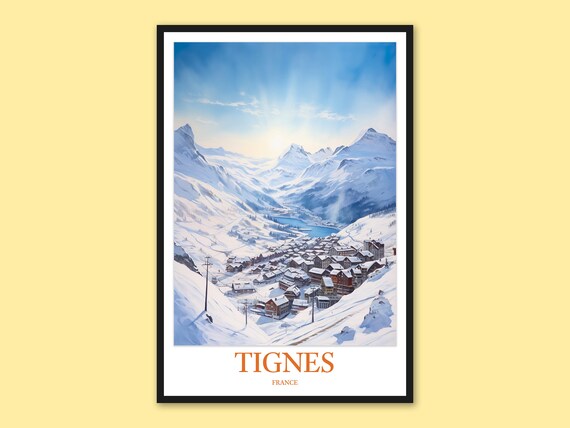 Tignes France Panoramic Snowy Alps Village Vintage Ski Travel Poster