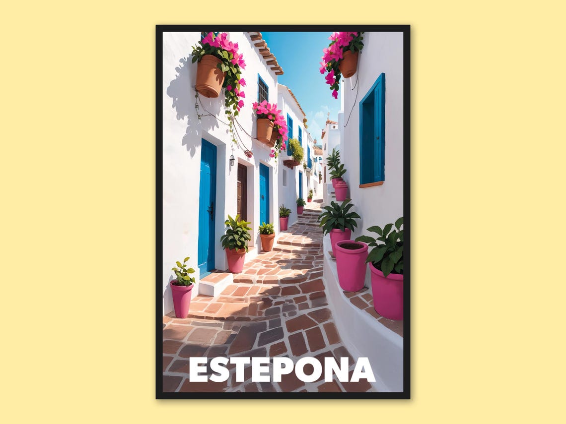 Estepona Spain Whitewashed Flower Street Andalusia Travel Poster