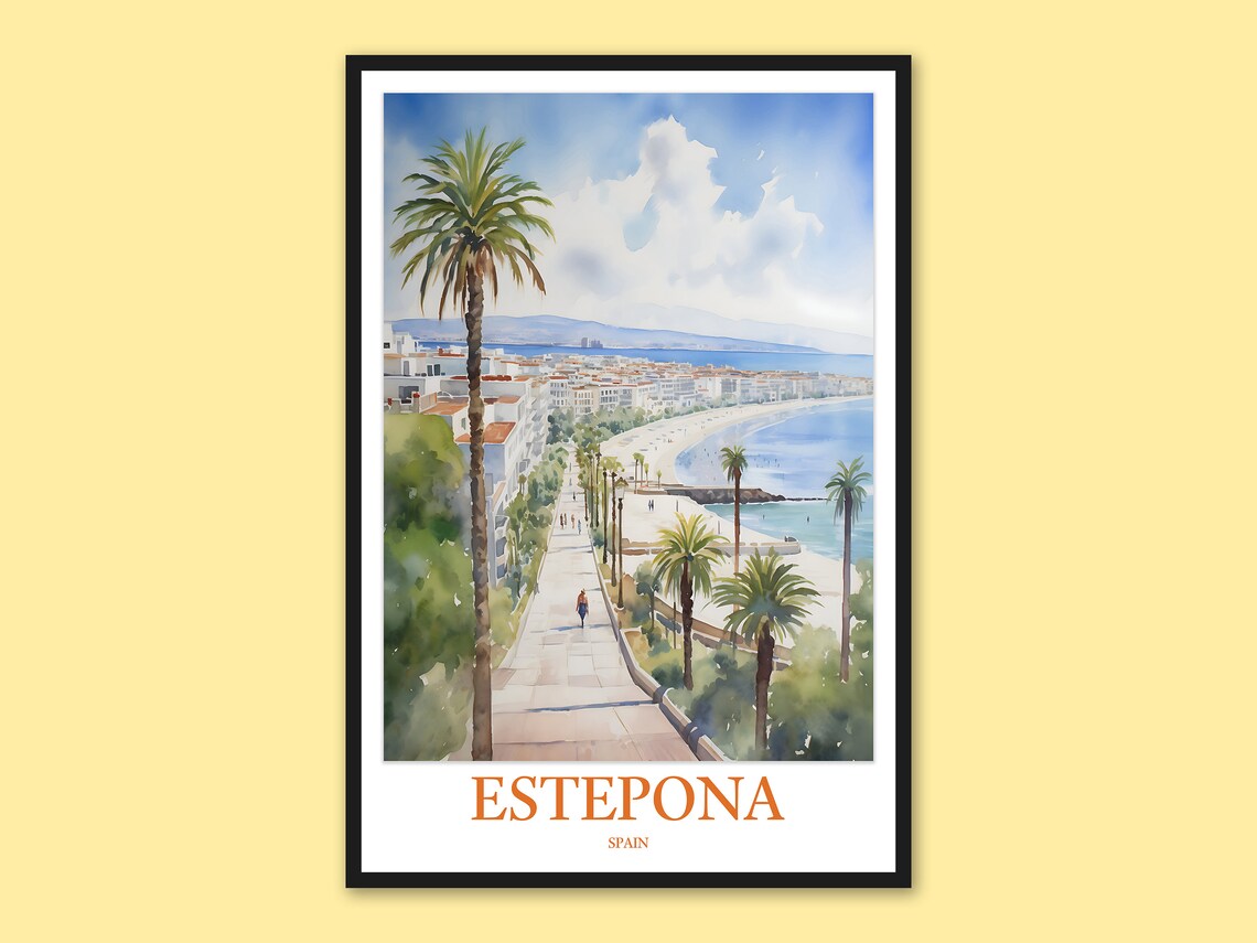 Estepona Spain Travel Poster, Rada Beach Promenade