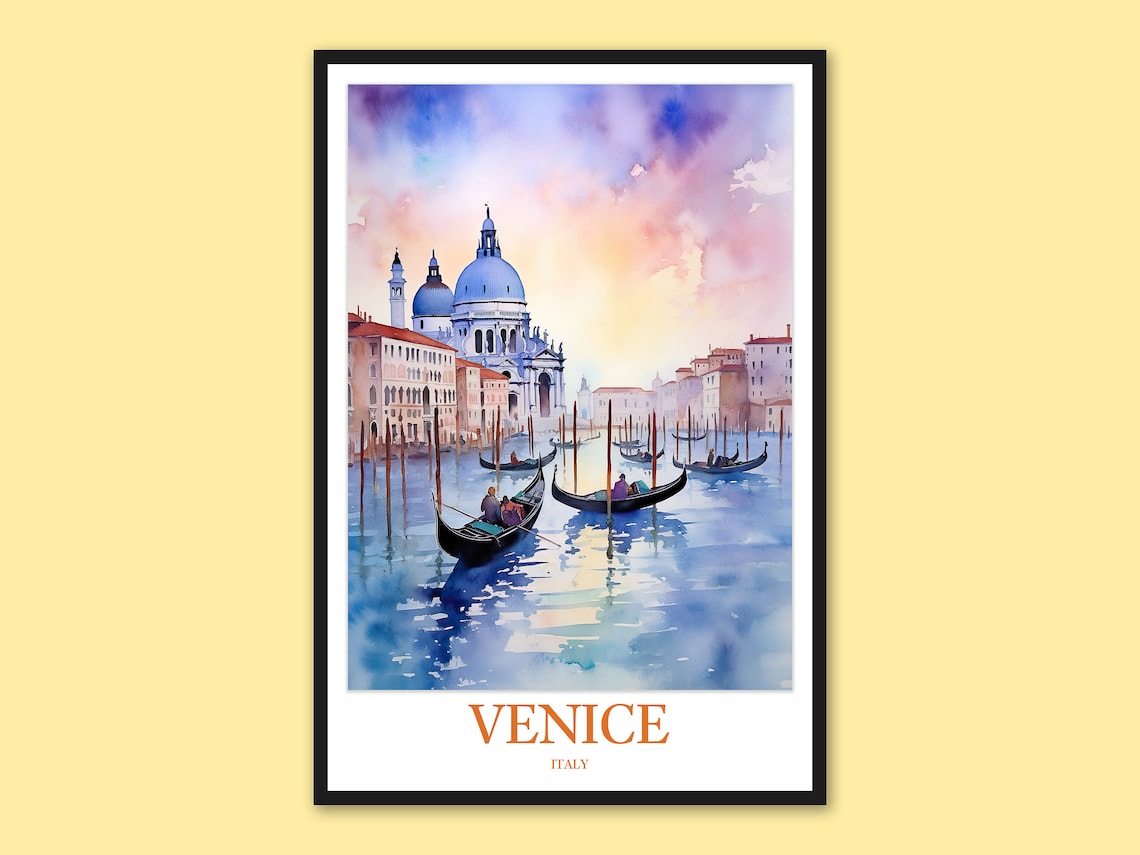 Venice Sunset Gondolas Santa Maria della Salute Watercolor Poster