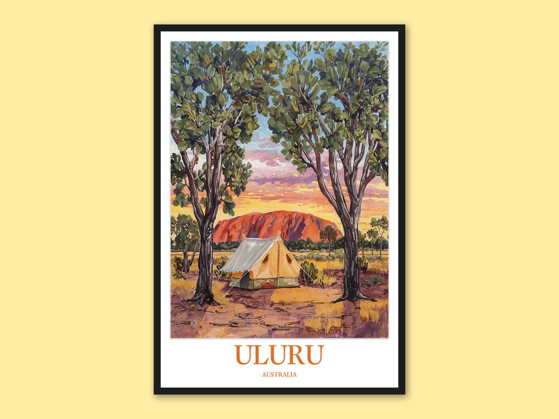 Uluru Australia Wall Decor Iconic Rock And Camping Scene Print