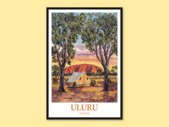 Uluru Australia Wall Decor Iconic Rock And Camping Scene Print