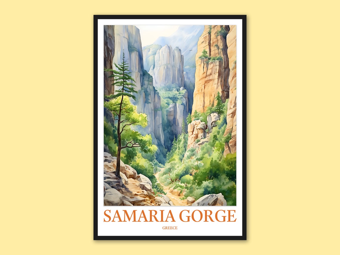 Samaria Gorge Greece Pine Tree Cliffside Trail Travel Poster